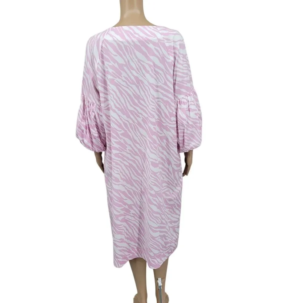 Chico's Dress Pink Zebra Print Ballon Sleeve Midi Dress Poplin Stretch NEW - Picture 4 of 16